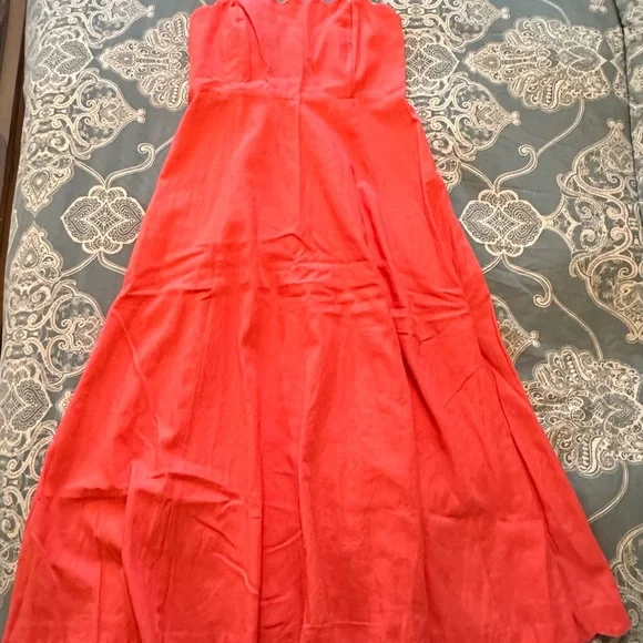 NWOT Gap linen blend coral midi dress, Scalloped square neck (never worn) size S - Picture 6 of 9